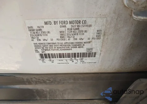 2020 Ford Explorer Xlt из США, поврежденный, VIN 1FMSK7DHXLGA80605